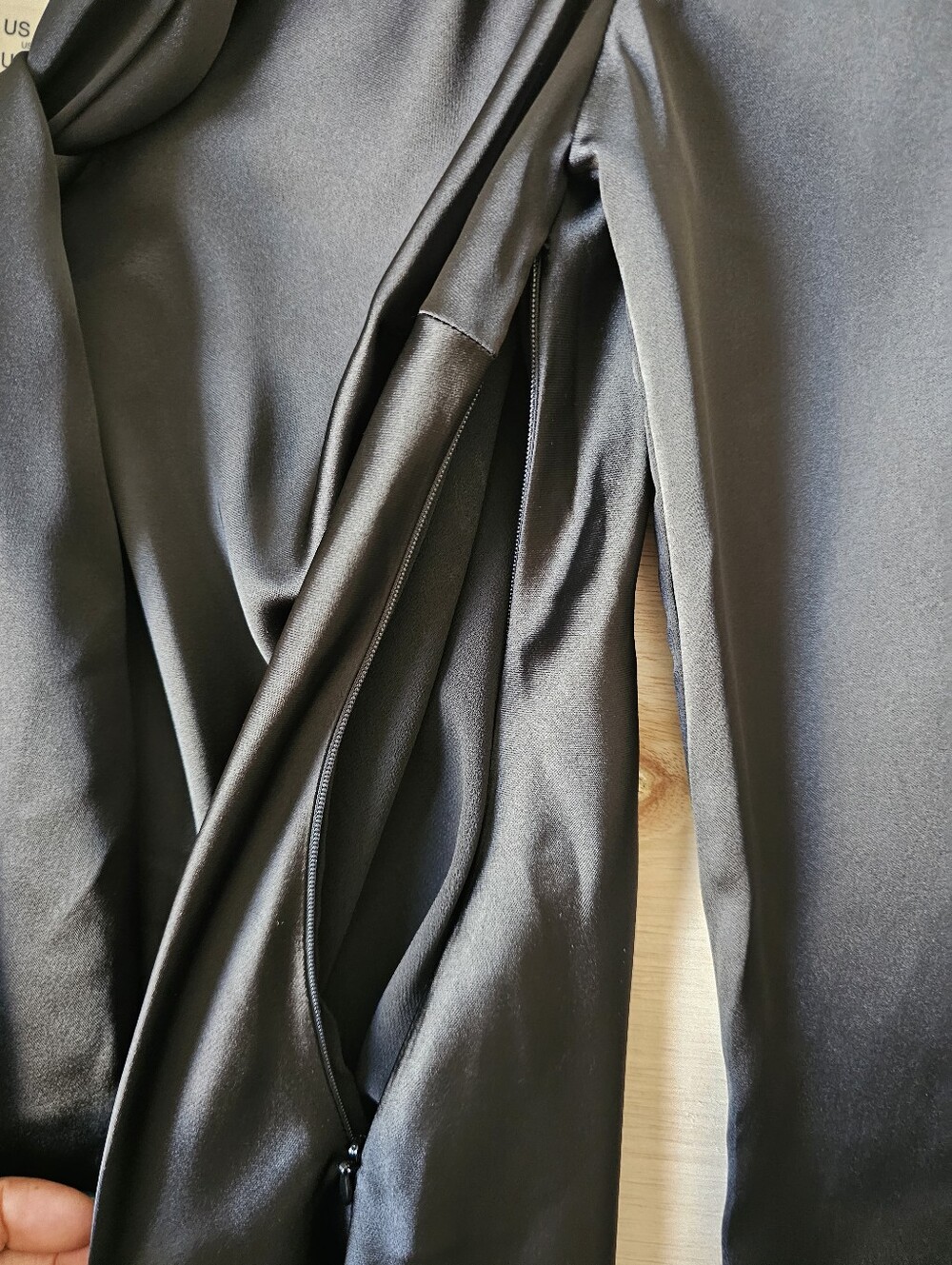 ZARA Black Satin Tie Neck Mini Dress Long Bell Sleeve NWT Size S - Picture 7 of 12